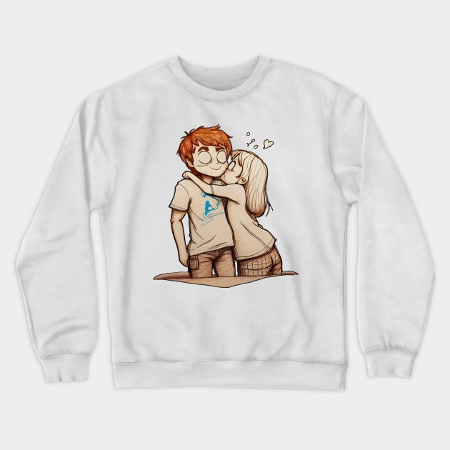 Romantic couple lovingly embrace ink Anime two Crewneck Sweatshirt by MLArtifex